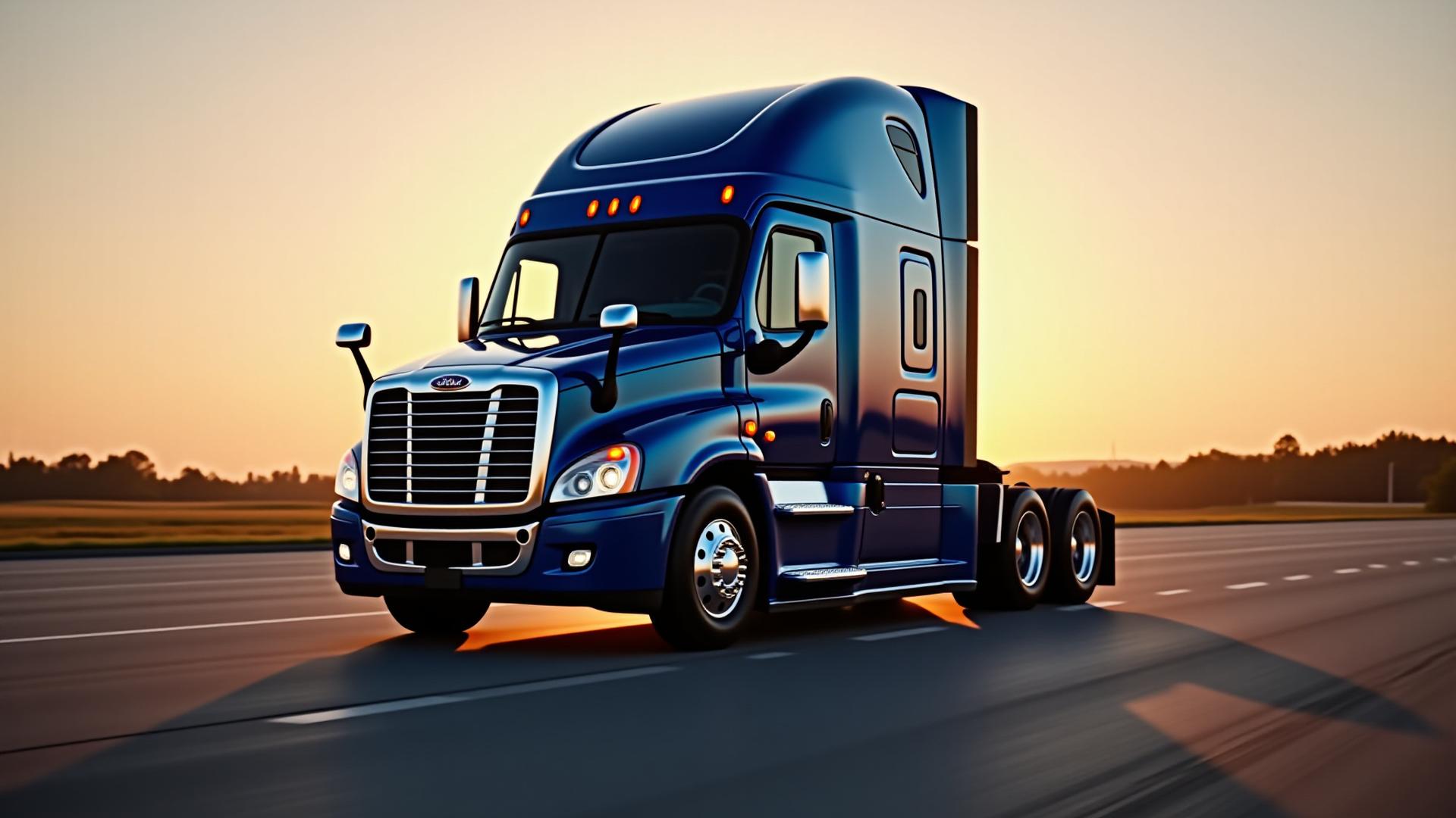 The M&ZS Trucking fleet staged professionally at dusk in Ohio