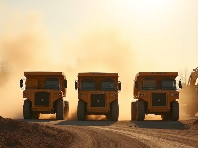 Line of M&ZS dump trucks at a municipal excavation project