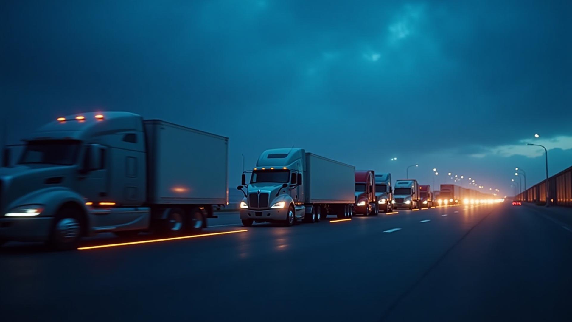 Abstract logistics terminal at twilight