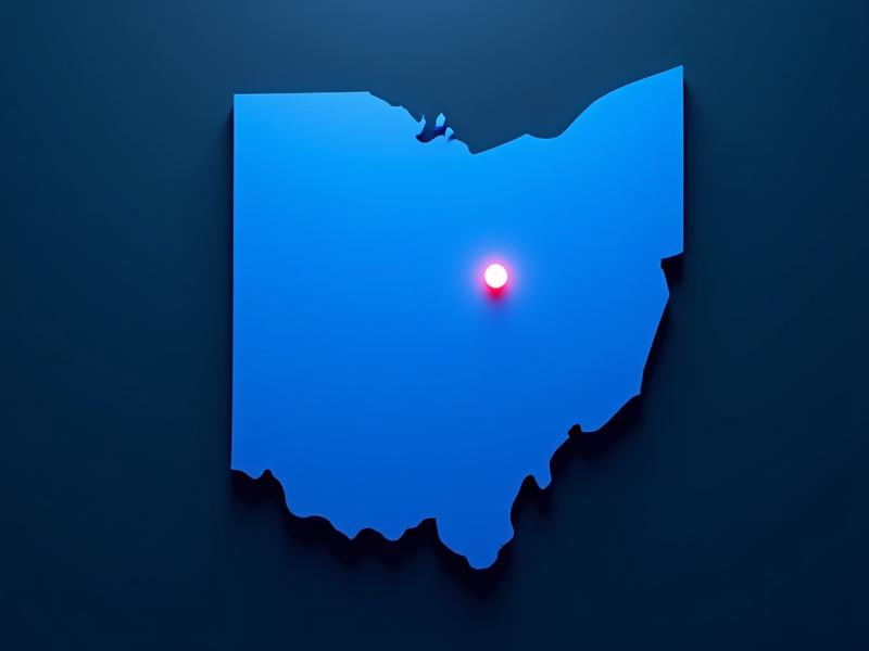 Topographical map highlighting Ohio and surrounding Midwest logistics corridors